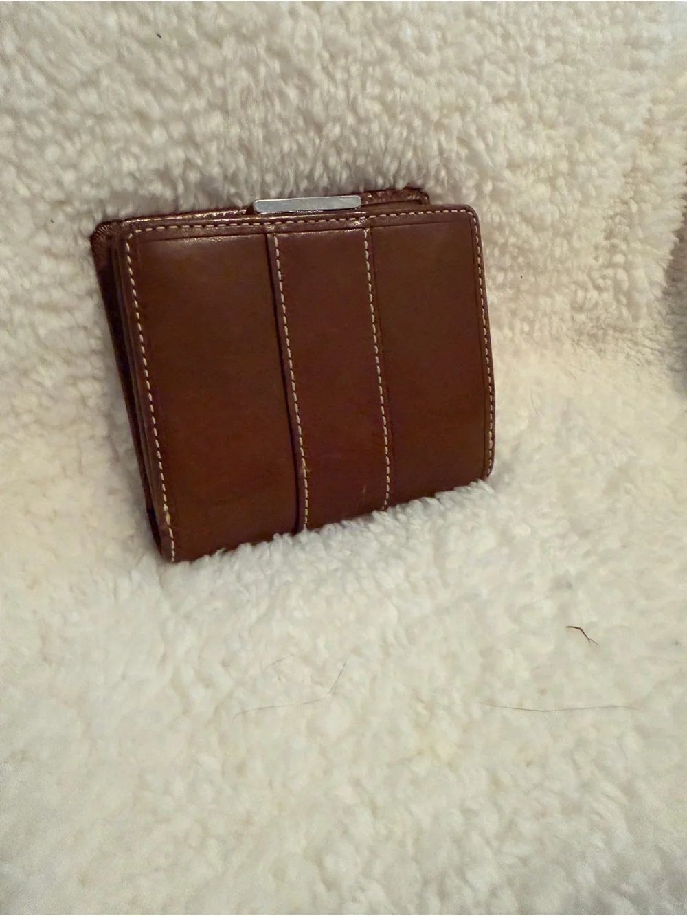 Coach Brown Leather Money Clip Wallet with Contrast Stitching